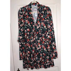 Old Navy Floral Pajama Top Tunic Button-Up Long Sleeve Women's 4X NWT(1112)